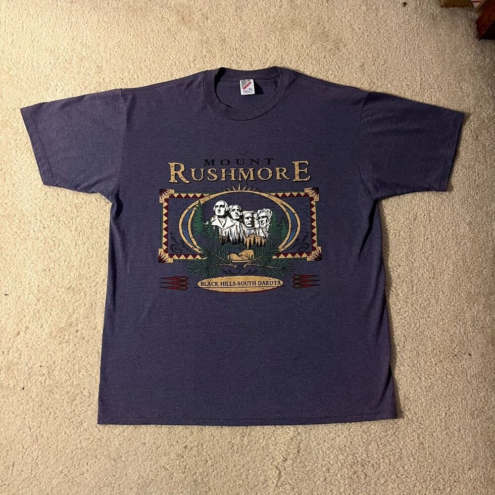 VTG 90s Mount Rushmore Black Hills South Dakota Travel Purple Graphic Tee XL